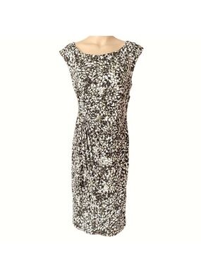 connected apparel Black & White Leaf-Print Midi Dress